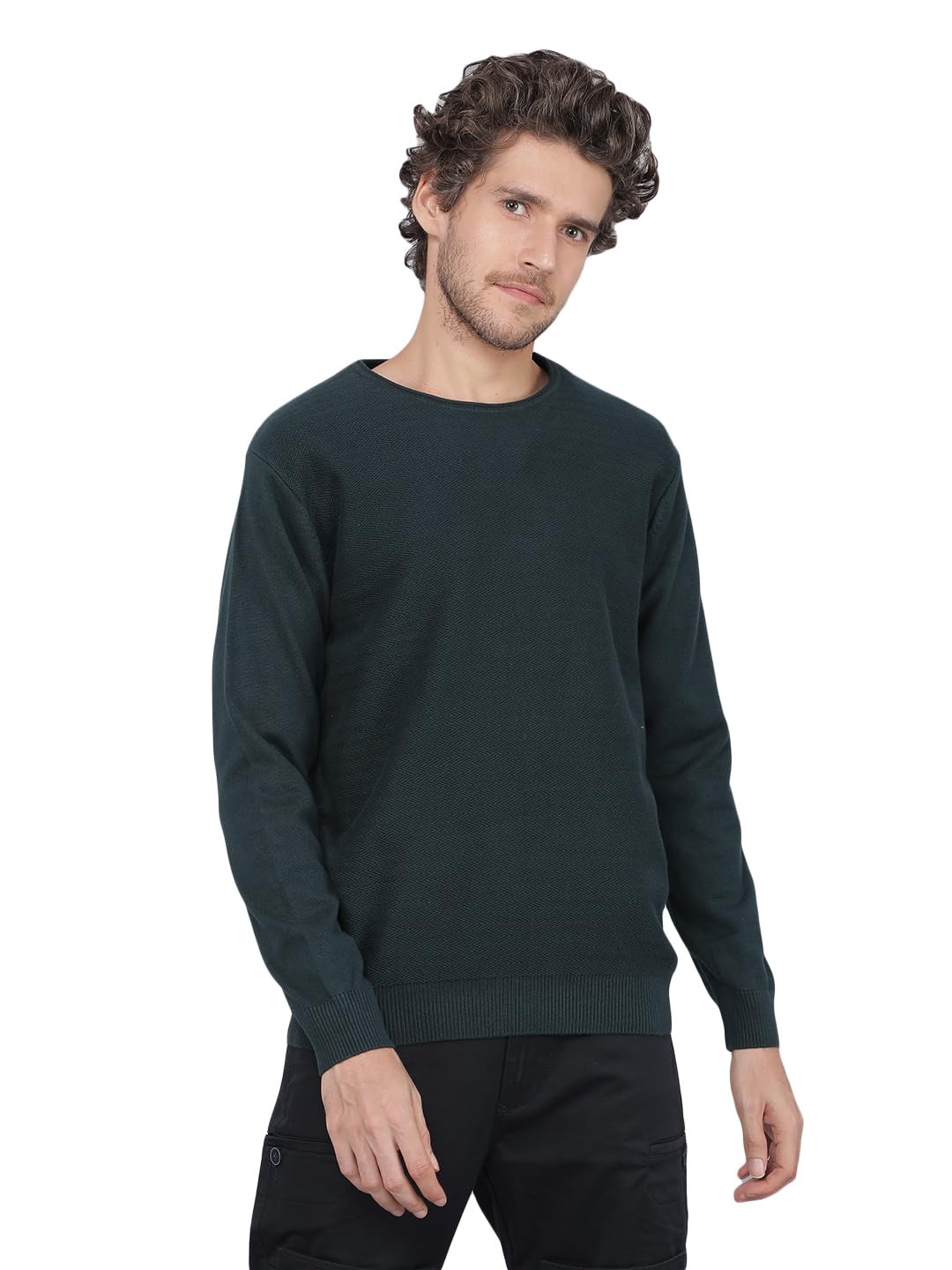 crimsoune club Men's Green Jacquard 100% Cotton Sweater-picture-41