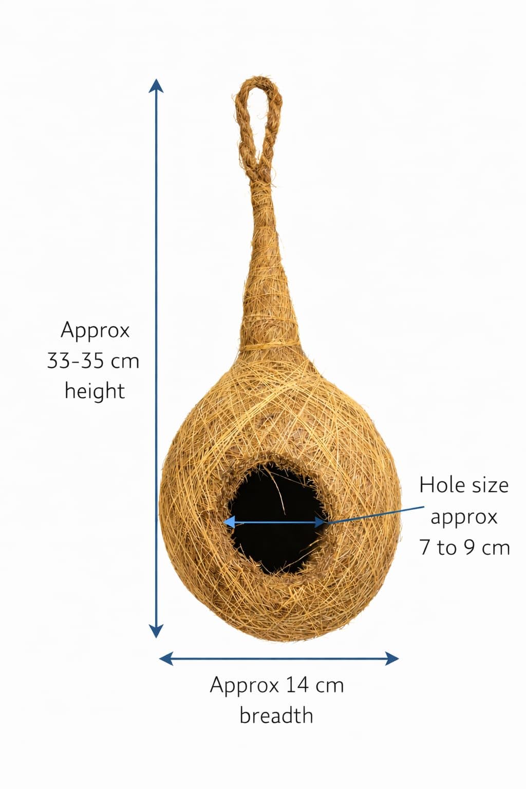Handcrafted Jute Bird Nest for Cages, breeding, Wild Birds - Cozy Haven for All Medium,Small Birds Like Sparrows, Finches & Java Sparrows (1 Nest)