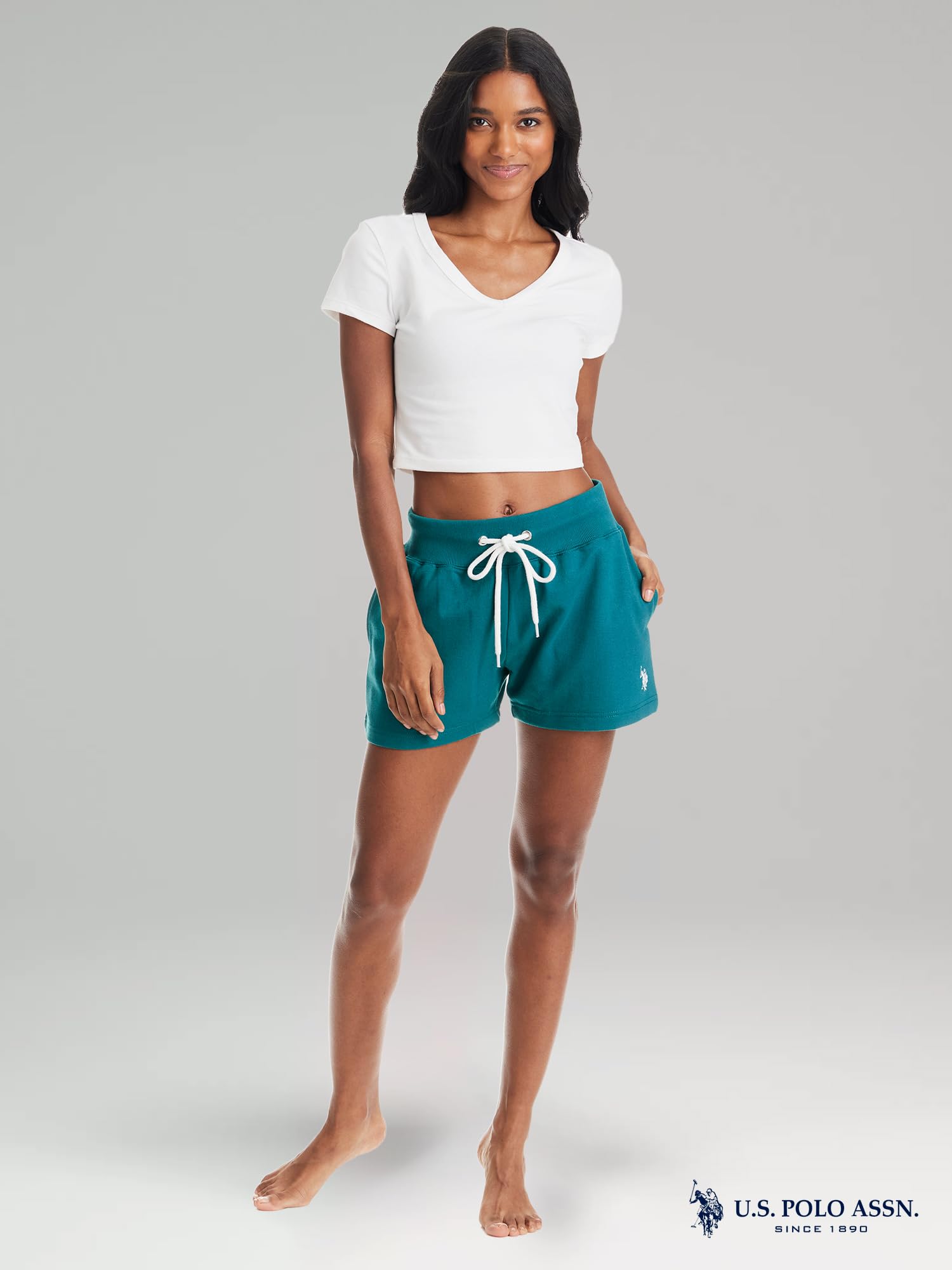 U.S. Polo Assn. French Terry Sweatshorts für Damen, bequeme Polyester-Baumwolle, Lounge-Shorts für Damen mit Taschen