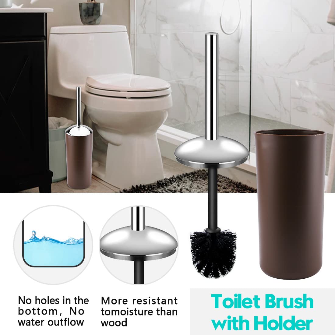 Papillon - Set di 6 accessori per il bagno, portaspazzolini con bicchiere, dispenser di sapone e piattino, scopino per WC e cestino (color caffè)