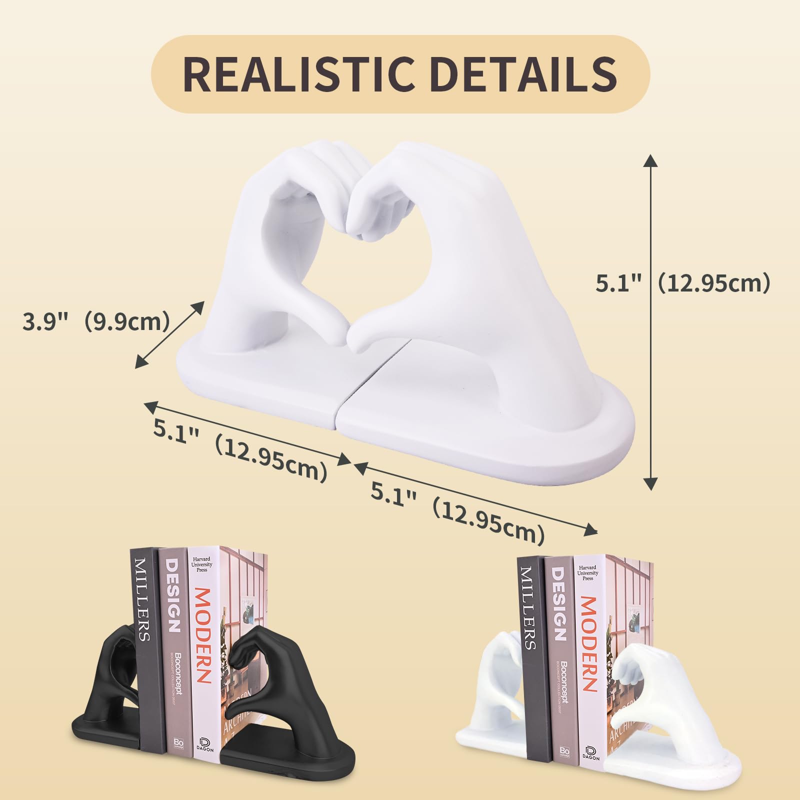 White Gesture Decorative Bookends, Heart Hands Sculpture Bookend, Creative Book Stopper and Holder for Books - Image 2