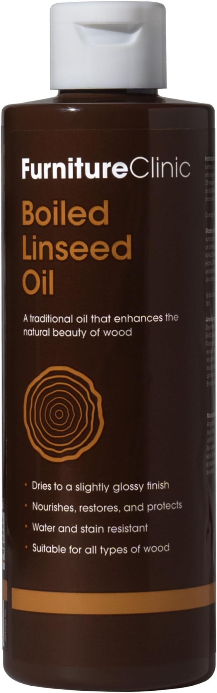 Furniture Clinic 250ml Boiled Linseed Oil for Wood - Natural Finish to Seal & Enhance The Beauty of Oak, Pine & Other Woods - Treatment for Worktop, Furniture, Interior & Exterior Wooden Surfaces