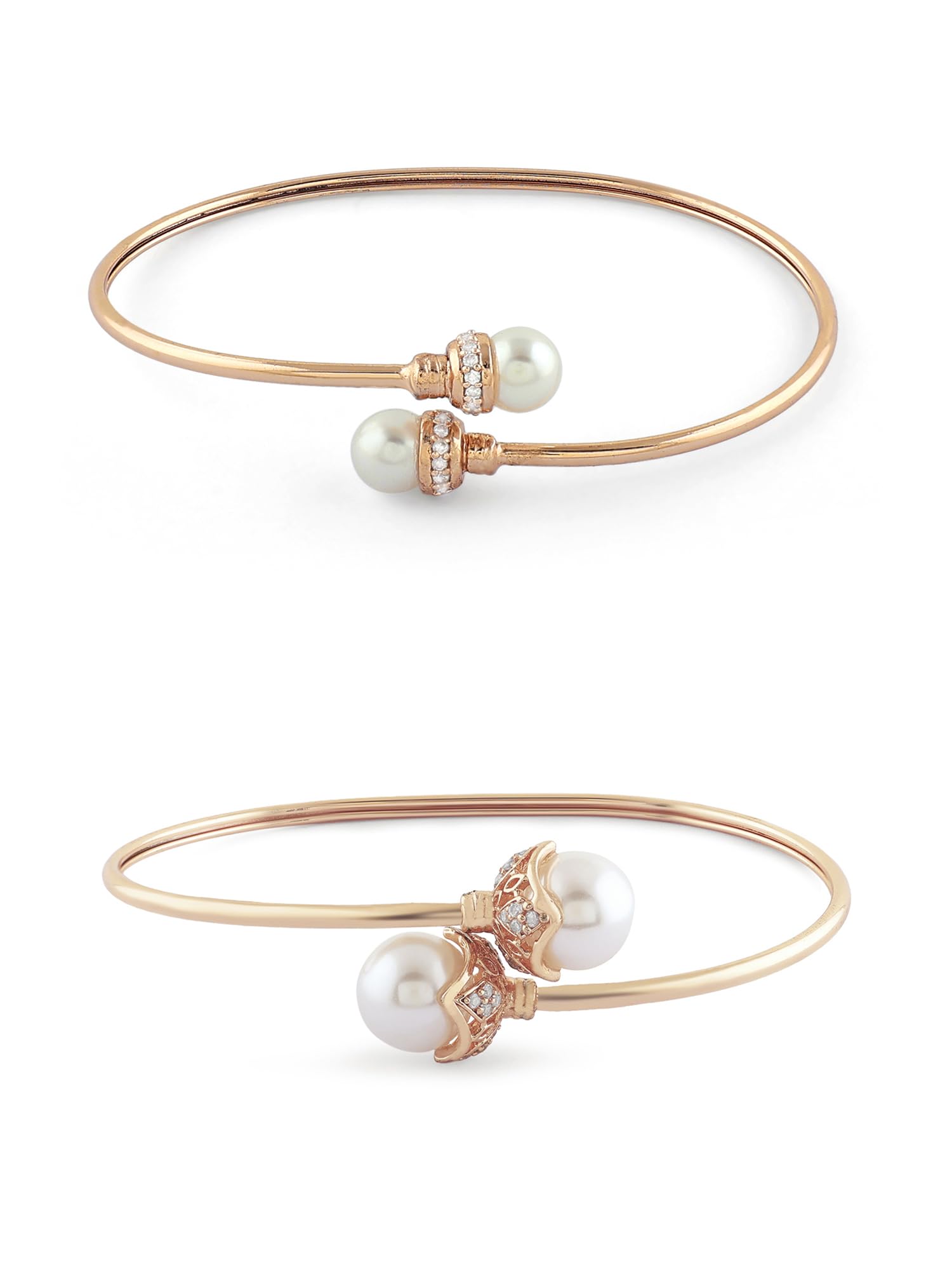 ZAVERI PEARLS Set of 2 Rose Gold Tone Contemporary Cubic Zirconia Pearls Brass Kada Style Bracelet For Women-ZPFK17974 (B0CZZZSZPF) Amazon Price History, Amazon Price Tracker