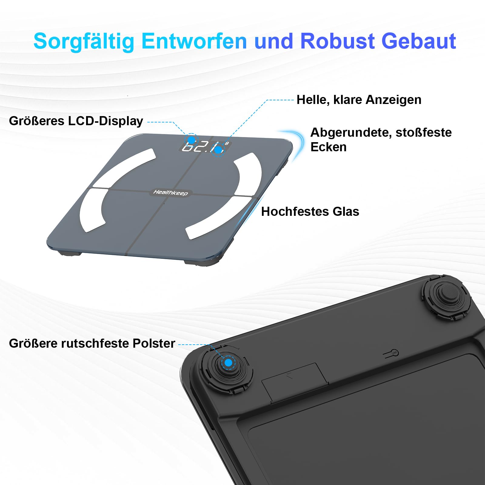 Körperfettwaage, Bluetooth Personenwaage mit App, Smart Digitale Waage für Körperfett, BMI, Gewicht, Muskelmasse, Wasser, Protein, Skelettmuskel, Knochengewicht, BMR, Schwarz