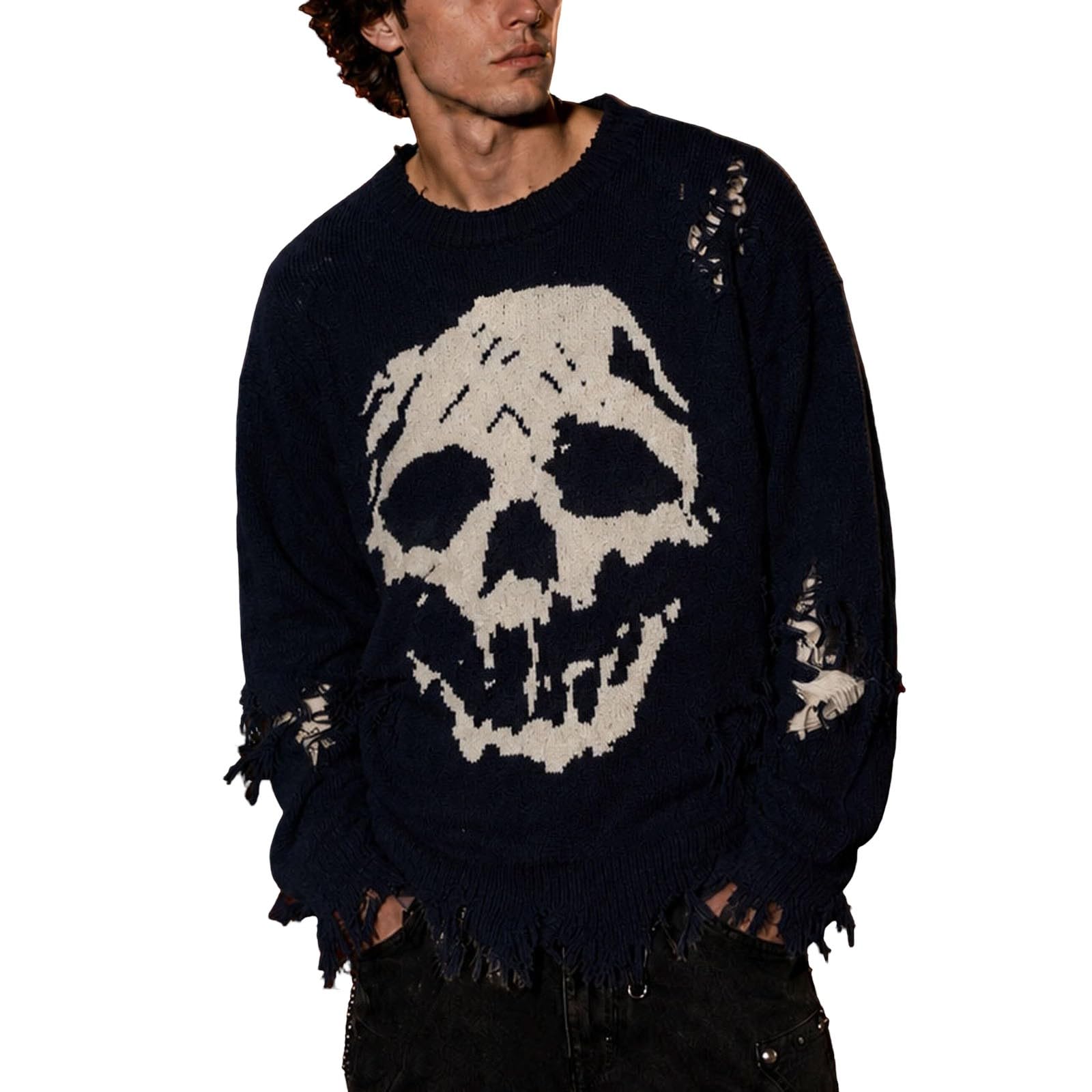 Cappotto Girocollo da Uomo con Stampa Scheletro Maglione Oversize da indoss