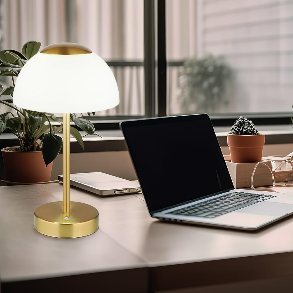 Lampada da tavolo LED - H 31 cm - Ottone - Bianco - Vetro - Metallo - Dimmerabile