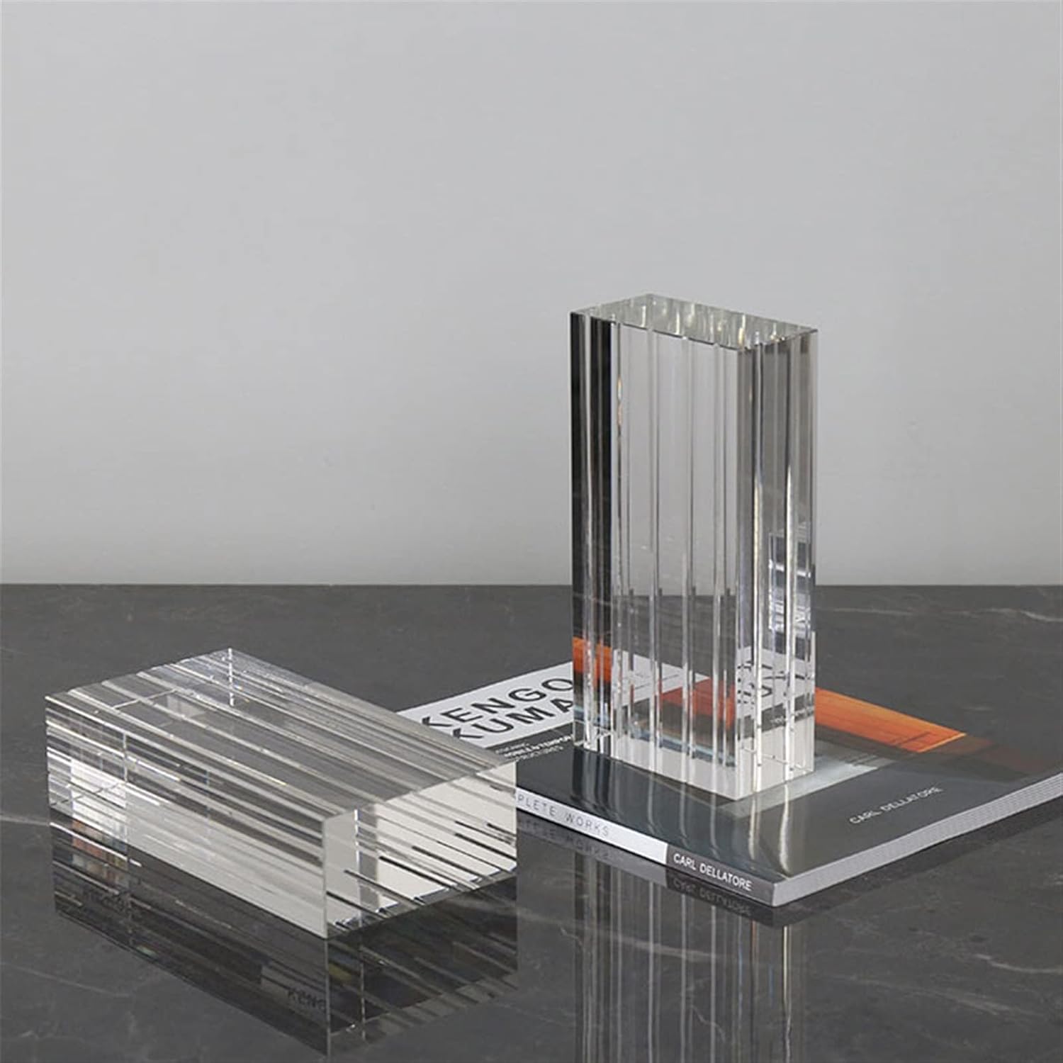 Bookend Support Lightweight Clear Bookends Crystal Vertical Bar Desk Decorations Non Skid Modern Minimalist Bookends
