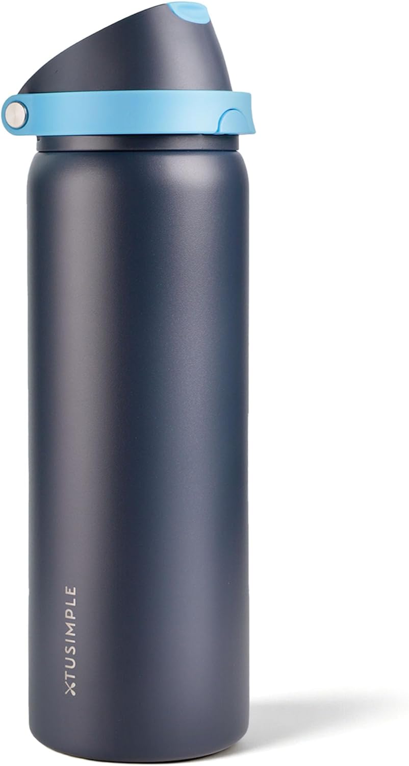 32 oz Insulated Water Bottle for Travel, 2-in-1 Quick Flip Straw and Push Button Spout Lid, Triple Walled Vacuum Stainless Steel Keep Cold for 30Hrs, Leakproof, for Gym, Hiking, Trip, Blue