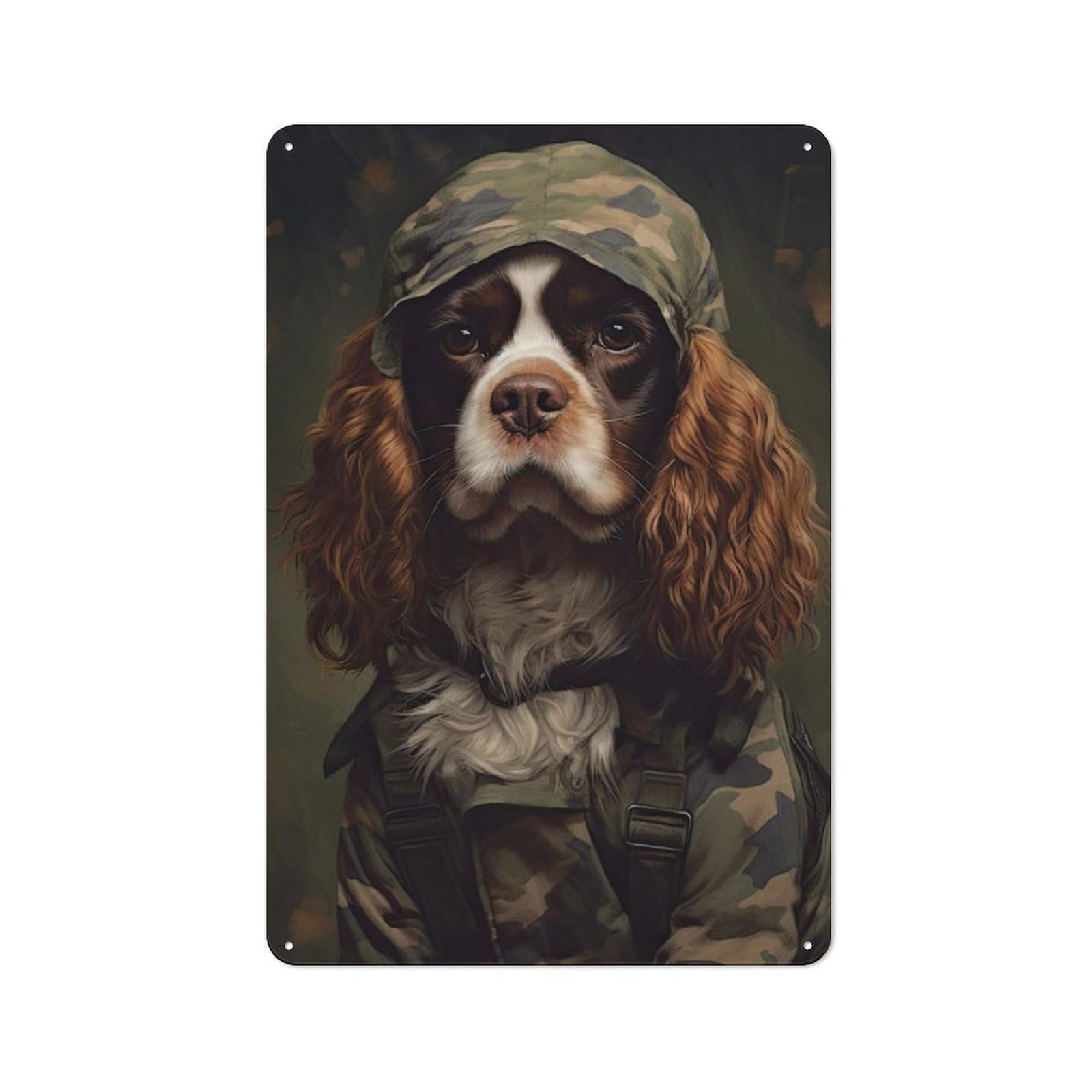 Junmoney Cavalier Dog Camo Jacket Vintage Metal Sign 30X20cm For Guest Room Or Hallway, Suited To Guest Room Decorators