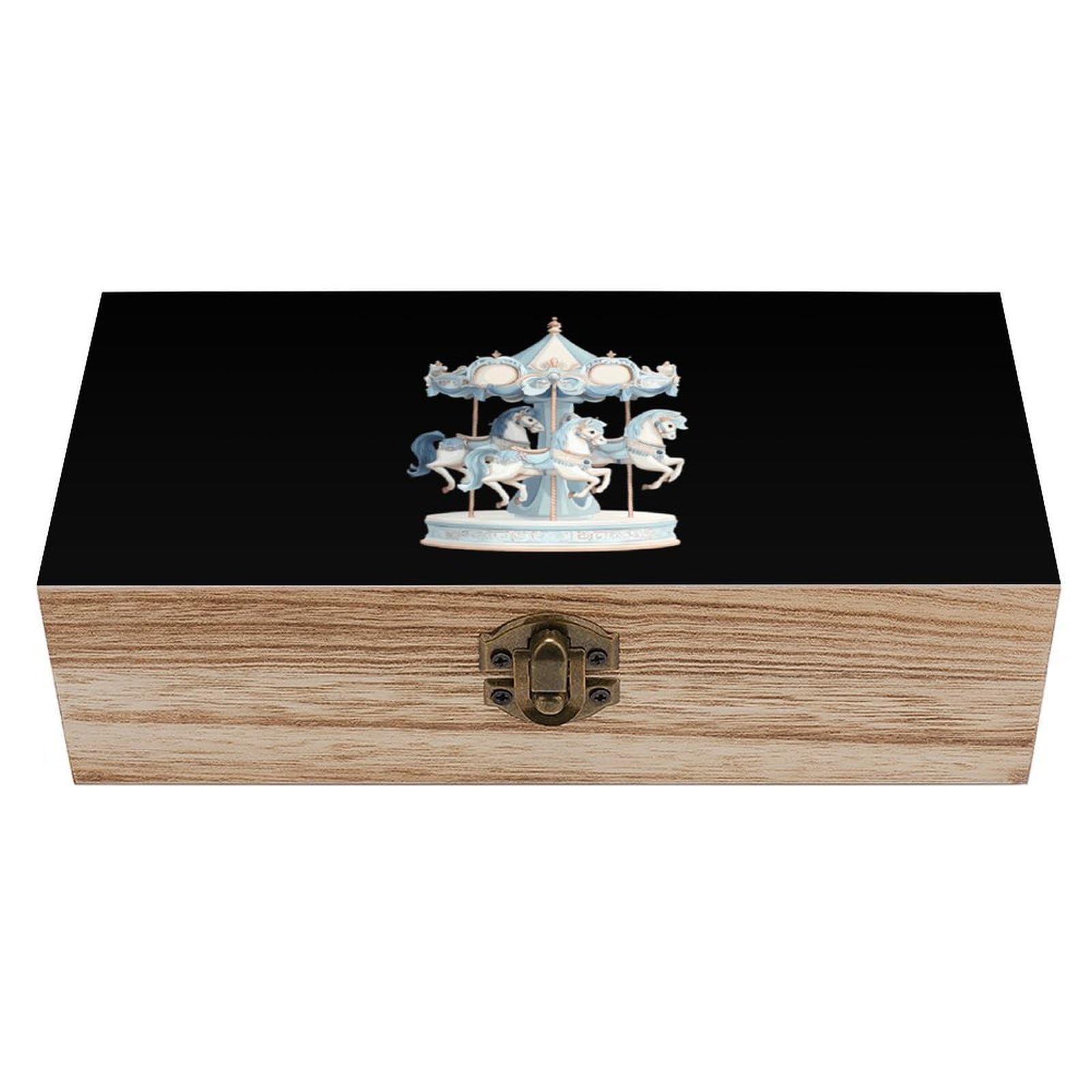 HLBSDM Carousel Horses Wooden Storage Box Craft Memory Keepsake Treasure Chest Box Jewelry Organizer