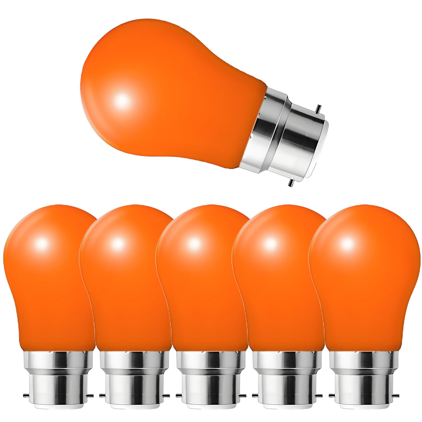 HUAMu B22 Bayonet Coloured LED Bulbs 3W, Equivalent 30 Watt Incandescent, AC 230V, Decoration for Outdoor Indoor String Wedding, Party, Christmas,Orange, Pack of 6