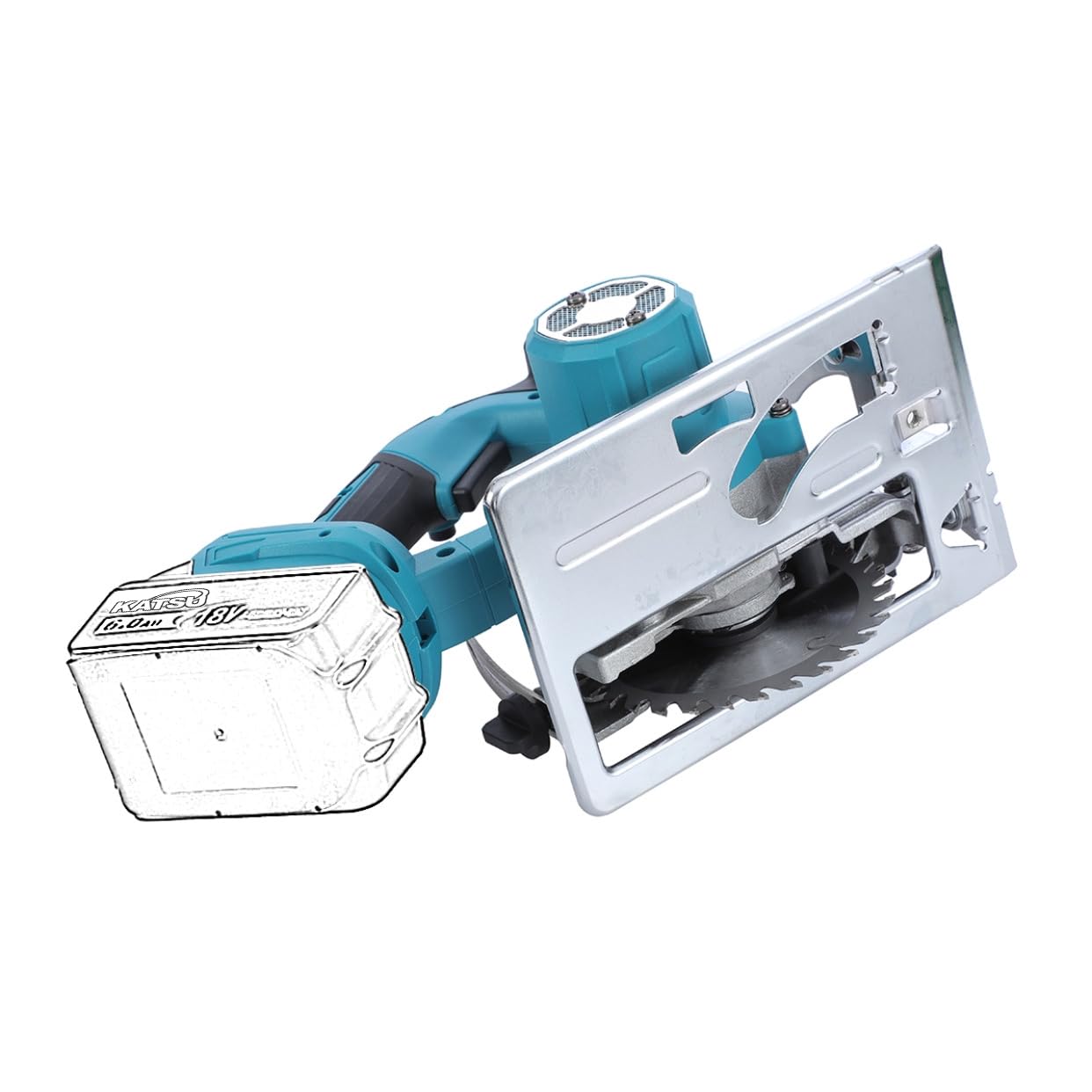 Sega Circolare a Batteria KATSU FIT-BAT 21V, Sega Circolare Elettrica da 5" con Motore Brushless, 13000RPM, Profondità di Taglio 30mm, Lama da Taglio 125mm Inclusa, senza Batterie 102794