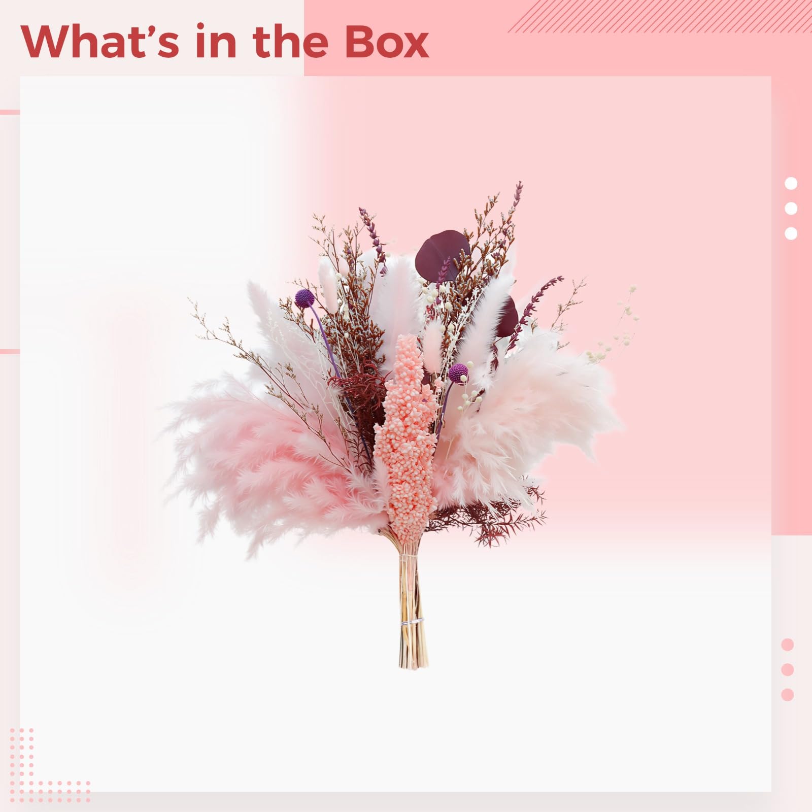 Pampasgras Deko, Trockenblumenstrauß aus Pampasgras, vielseitige echte Trockenblumen, Mix in Rosa und Violett, ideal für Zuhause, Feiern und Vase, für Tisch und Raumgestaltung