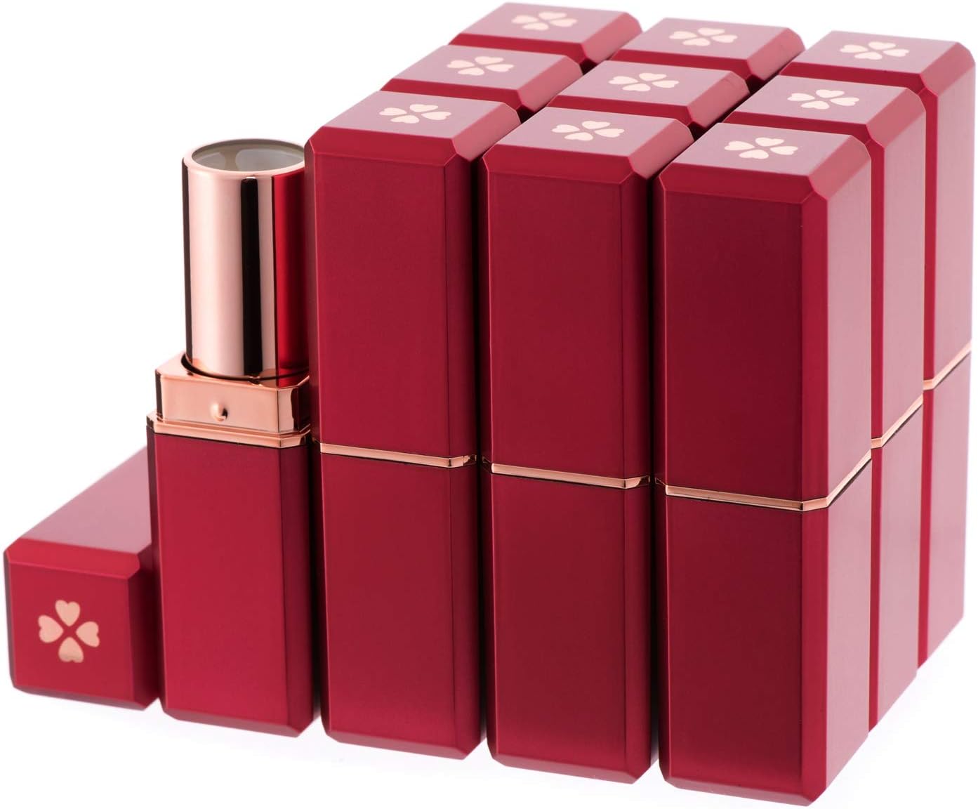 Allwon 10Pcs Red Empty Lipstick Tubes DIY Lip Balm Container (Square Tube)