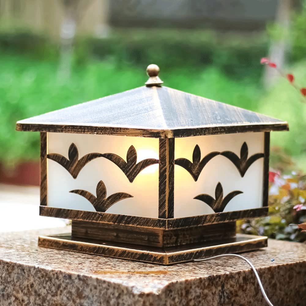 Quadratische Retro-Säulenlampe, wasserdichte Säulensäulenlampe für den Außenbereich, Stehlampe aus Druckgussaluminium, Acryl-Lampenschirm, Eingangswand-Villa-Landschaftslampe