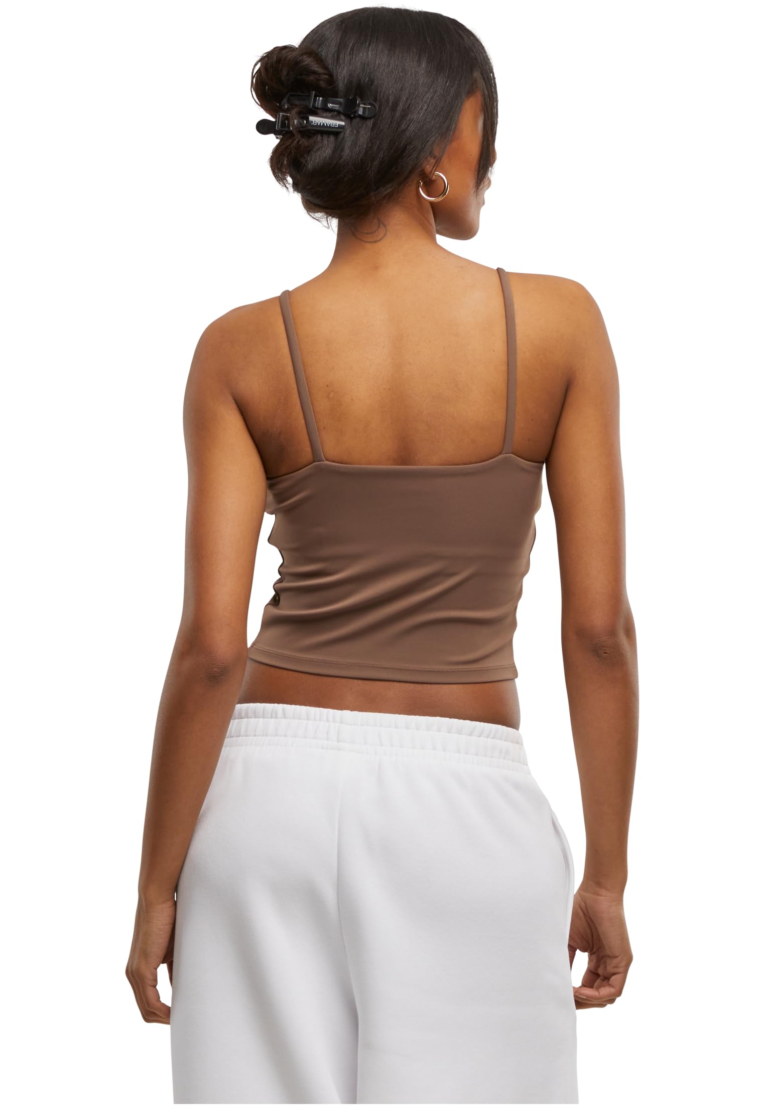 Urban Classics Damski sportowy biustonosz damski, regulowany top sportowy z wbudowanymi miseczkami i ramiączkami do spaghetti, rozmiary XS-XL, Mocca Brown, S