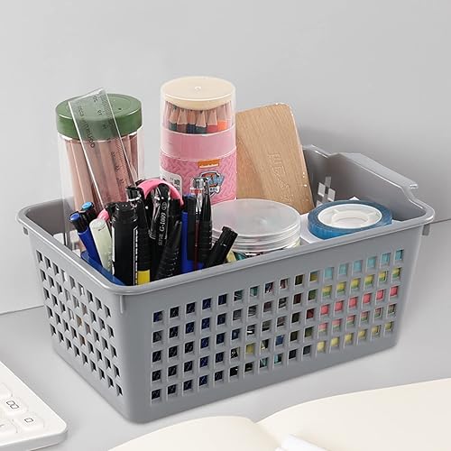 Miniatura 6 de Ggbin Paquete de 6 cestas de almacenamiento de escritorio, contenedor organizador de plástico, gris