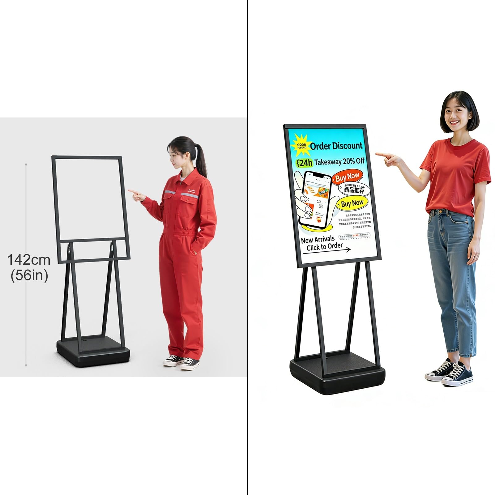 Soporte móvil para carteles, soporte de póster de pie, soporte para carteles al aire libre con ruedas para señalización de pedestal
