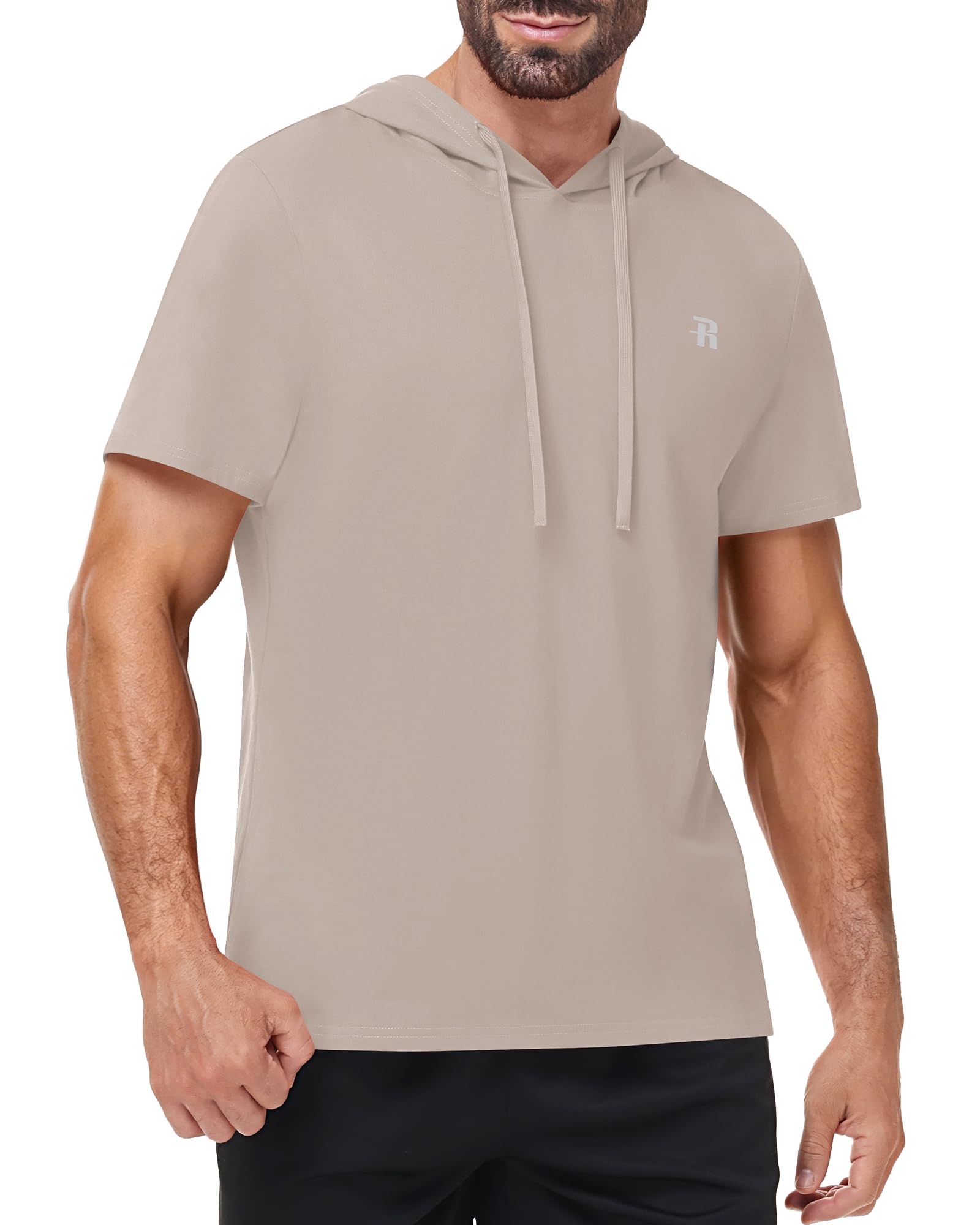 Runhit Herren Sport T-Shirt mit Kapuze, Kurzarm Hoodie aus 100% Baumwolle, Atmungsaktives Gym Shirt Leichte Sommer Laufshirt für Fitness Training Running & Freizeit