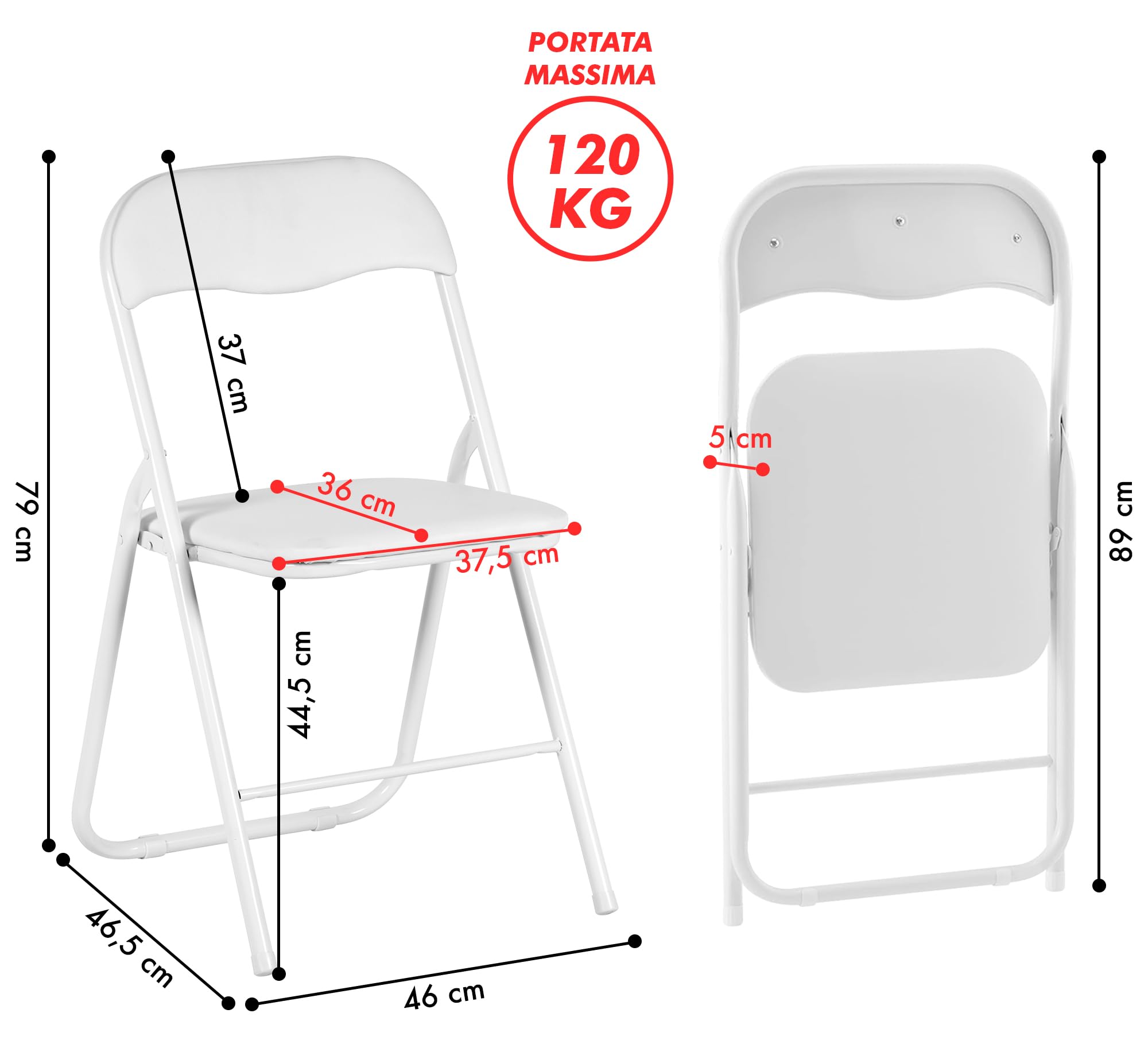 Set 6 Sedie Pieghevoli Sedia Cucina Robusta Struttura In Metallo Seduta Comoda In Simil Ecopelle Sedute Poltrona Per Ospiti Campeggio Sala Riunioni Ufficio Pieghevole Salvaspazio Scrivania - Bianco