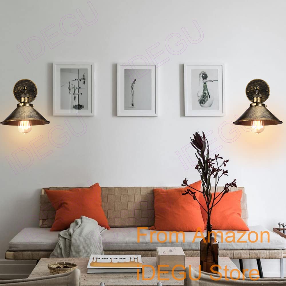 iDEGU 2 szt. Industrial Wall Lamp E27 Edison Style Metal Rotation 180° Kinkiet ścienny Vintage Lampa sufitowa do sypialni salonu kuchni korytarza, 22 cm (2 x brąz)