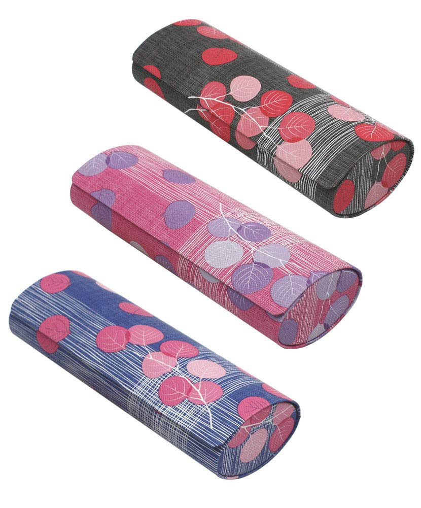 JAVOedge[3 PACK], Various Pattern Long Oval Hard Glasses Case Includes Microfiber Cleaning Cloth