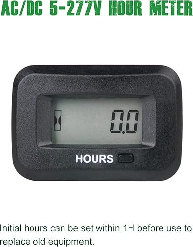 Miniatura 2 de Yooreal Digital AC DC 5-277V Contador de horas de suministro, medidor de horas de mantenimiento, configuración de horas iniciales, funciona en