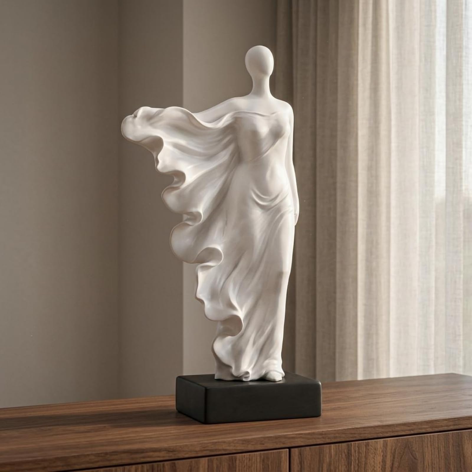 Gralara Scultura Scultura Donna Figurina Decorazione Statua da Tavolo in Resina con Silhouette Minimale E Tocco Contemporaneo Adatta per Soggiorno Mensole Consolle Studio, Beige