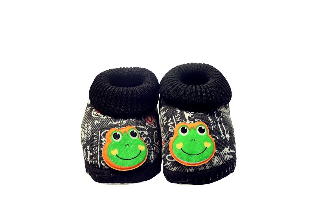 Advik Enterprises Unisex Newborn Baby Booties First Walking Shoes Sandals with Anti Slip Sole Footwear 0-8 Months (Black) (3_Months)