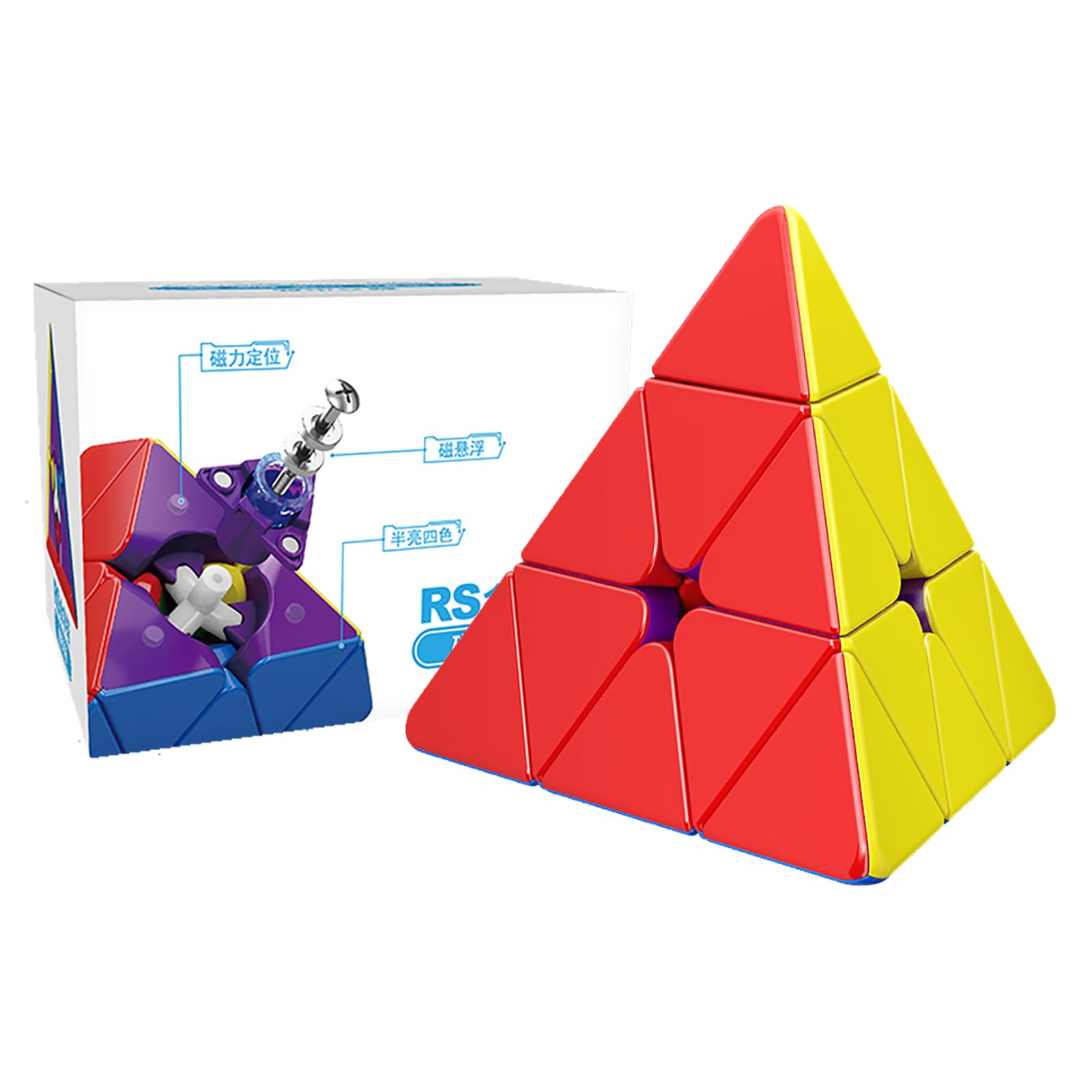 Moyu RS Pyraminx Magnetic Pyramid Puzzle Stickerless Magic Cube Easy Turn & Smooth Faster & Professional Triangle Cube(Maglev Version)
