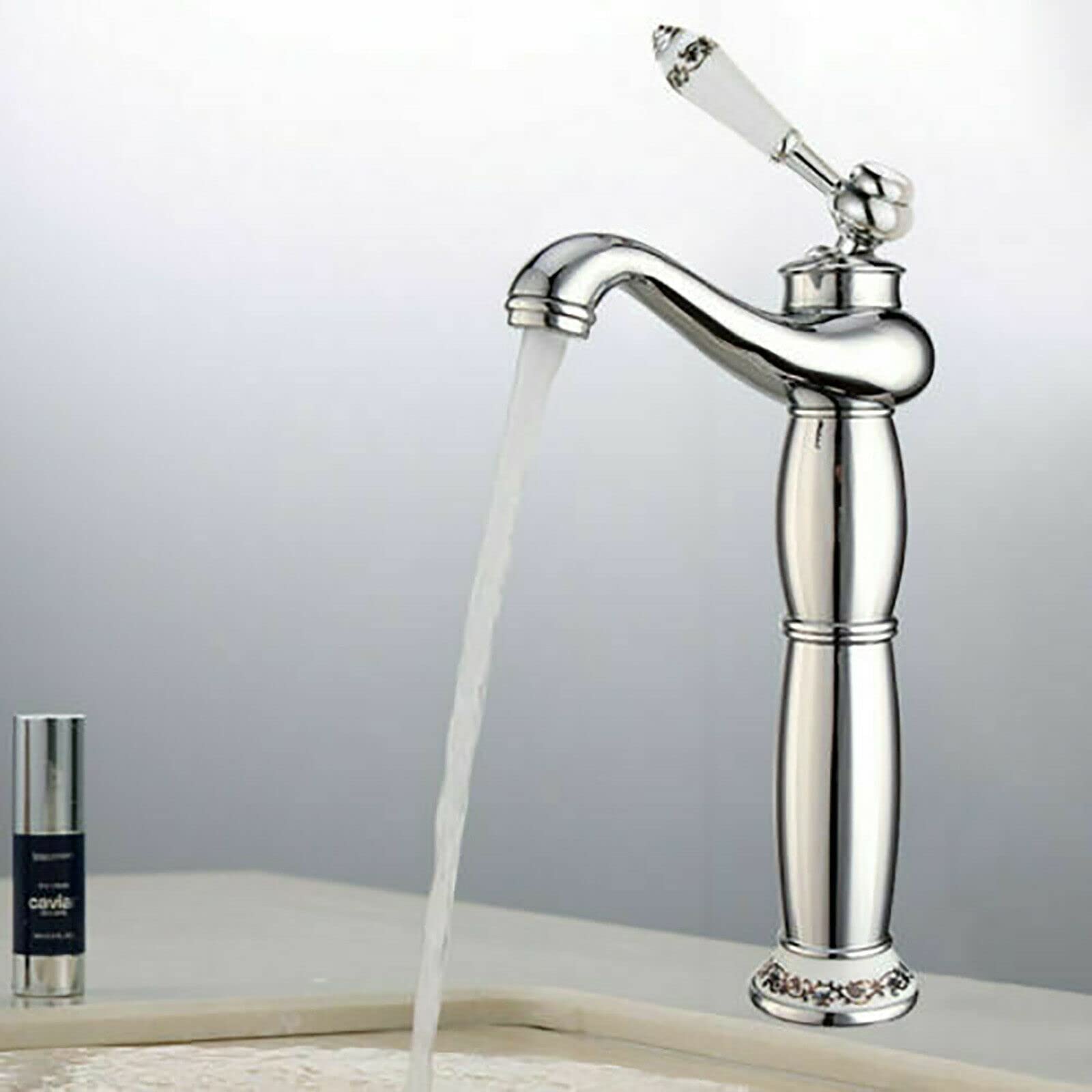 Grifo de cocina (30 cm, latón, instalación de baño para lavabo, 1 mango), color plateado