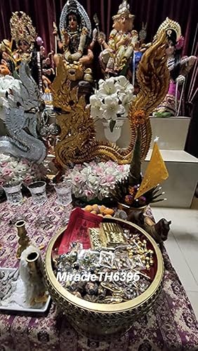 Miniatura 6 de MiracleTH6395 Thai 2 piezas de hoja dorada Yant 5 filas y amuleto Mahaut Talismán encanto poder riqueza suerte dinero fortuna protección vida elude