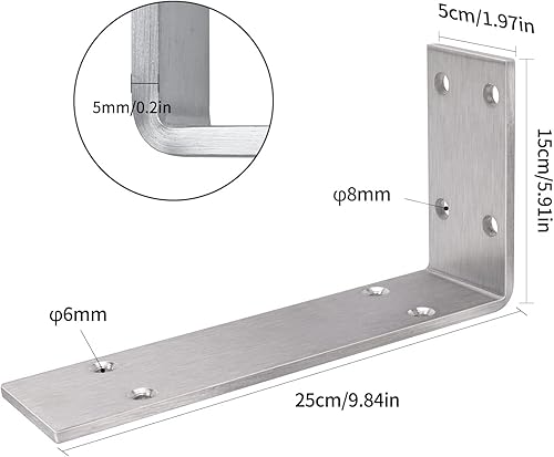 Miniatura 22 de YUMORE Soporte de estante resistente de 6 x 4 x 2 pulgadas, 1/5 pulgadas, soportes sólidos en L de acero inoxidable para encimera, soportes