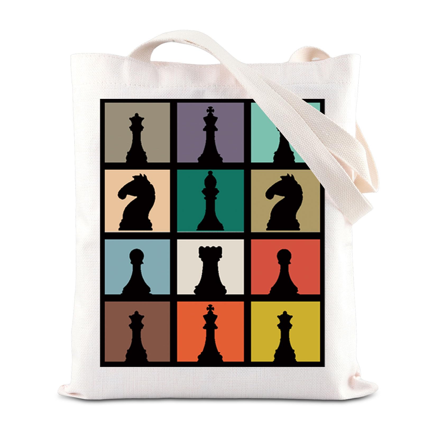 ENSIANTH Chess Pieces Tote Bag Chess Lovers Gift Chess Player Reusable Grocery Bag Player Horse Gift Board Game Gift