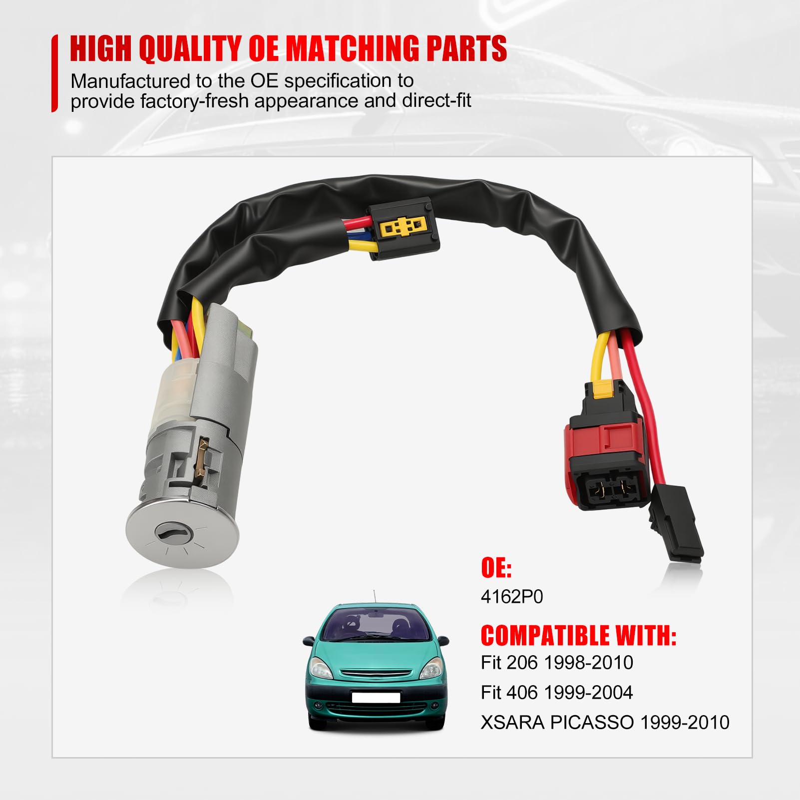 Interruttore del cilindro di accensione della serratura dello sterzo 4162P0 con 2 chiavi per Peugeot 206 406 Citroen Xsara Picasso