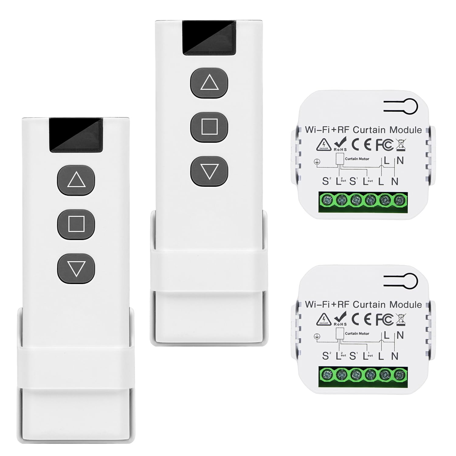 2 Piezas Interruptor Inalámbrica WiFi, con RF Remoto y Modo Receptor, Enrollador Persiana WiFi para Toldos y Persiana, Interruptor Inteligente, 433MHz Smart Home