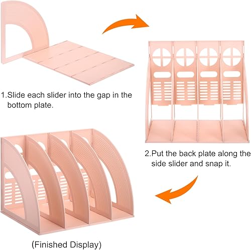 Miniatura 4 de PATIKIL Soporte para archivador de revista, plástico vertical de 4 compartimentos, libro de archivos de escritorio, periódico, estante de