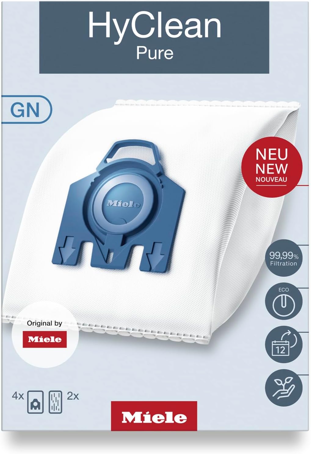 Original GN HyClean 3D Efficiency Vacuum Cleaner Bags for Classic C1, Complete C2/C3, S2/S5/S8 Vacuum Cleaners, 4 Bags and 2 Filters – 12281680