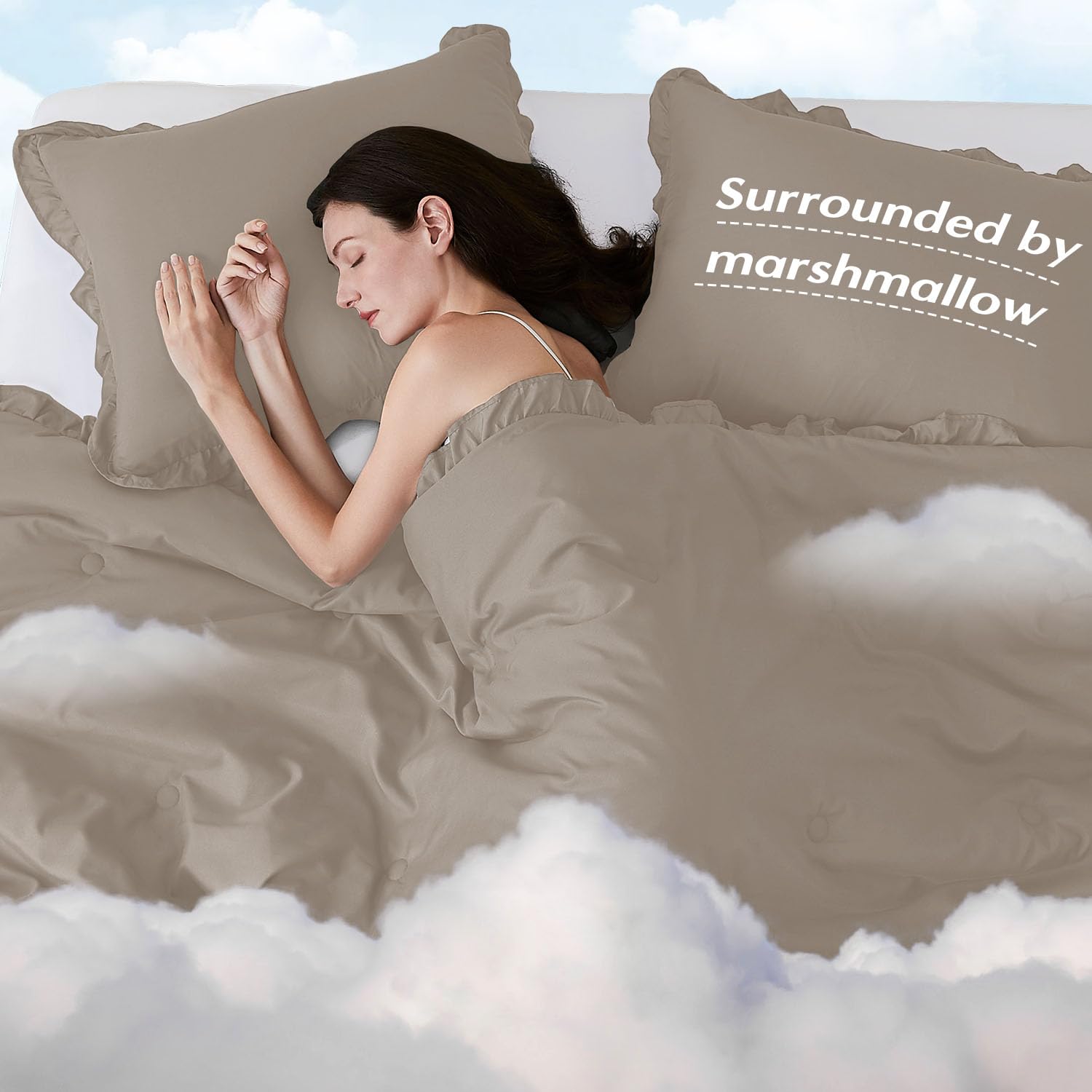 HARBOREST Lightweight 2 Pieces Black Ruffle Bed Set Vintage Farmhouse Soft Comforter Set Twin with 1 Pillow Shams(Twin/Twin XL, 66x92 inches, Black)