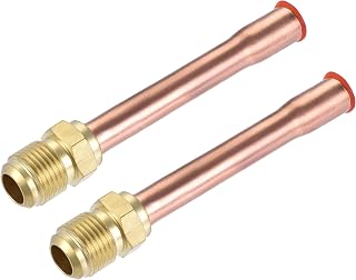 sourcing map Brass Pipe Fitting, 3/8 SAE Flare Connector Male Thread Adapter with Copper Tube for Air Conditioner HVAC System, Pack of 2