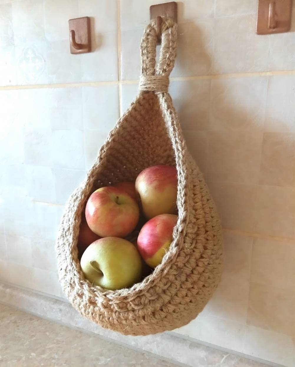 Handwoven Hanging Wall Basket for Vegetable and Fruit Storage - Bohemian Mount Basket for Kitchen - Potato and Onion Storage - XL