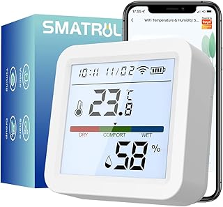 【Free Mobile APP Alarm Alerts】Smart Temperature and Humidity Sensor, Linkage air Conditioner, Humidifier, Temperature Sensor WiFi,℉&℃, Backlight Settings, Compatible with Alexa/Google Home