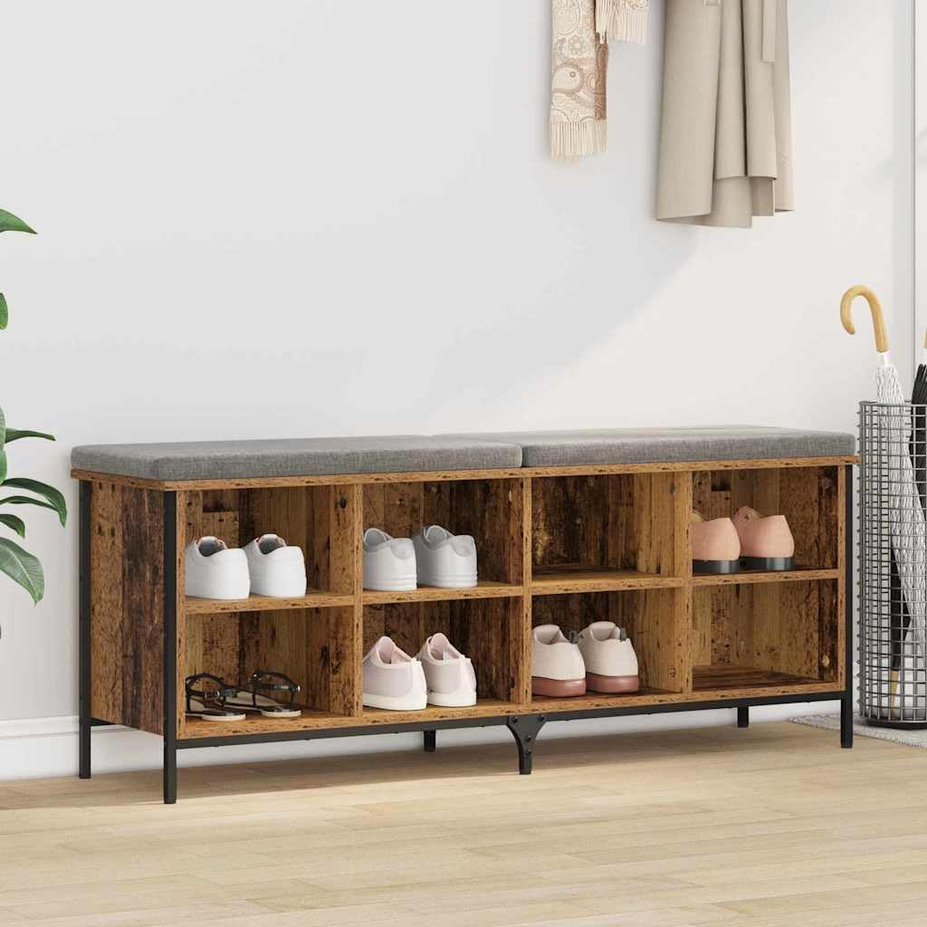 Schuhschrank Altholz Verbundholz und Eisen 131 x 35 x 50 cm Schuhregal Schuhablage Schuhkipper Schuhständer Aufbewahrung Ordnung Flur Diele Garderobe platzsparend schmal geschlossen
