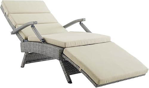 Miniatura 9 de Modway Envisage al aire libre Patio mimbre Rattan Chaise Lounge en gris claro blanco