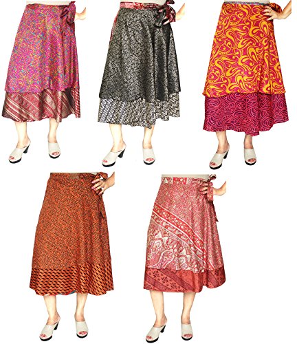 Maple Clothing Women's Indian Silk Sari Wrap Skirts Vintage Magic