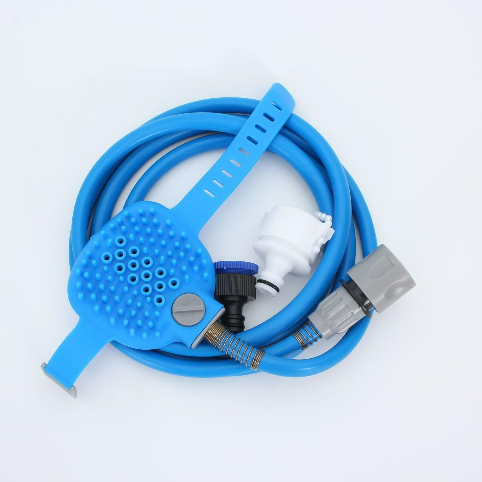 Cepillo de baño 2 en 1 para mascotas con rociador de ducha, nodos de masaje de silicona flexible, herramienta de lavado de mascotas con manguera universal y control de flujo de agua para perros y