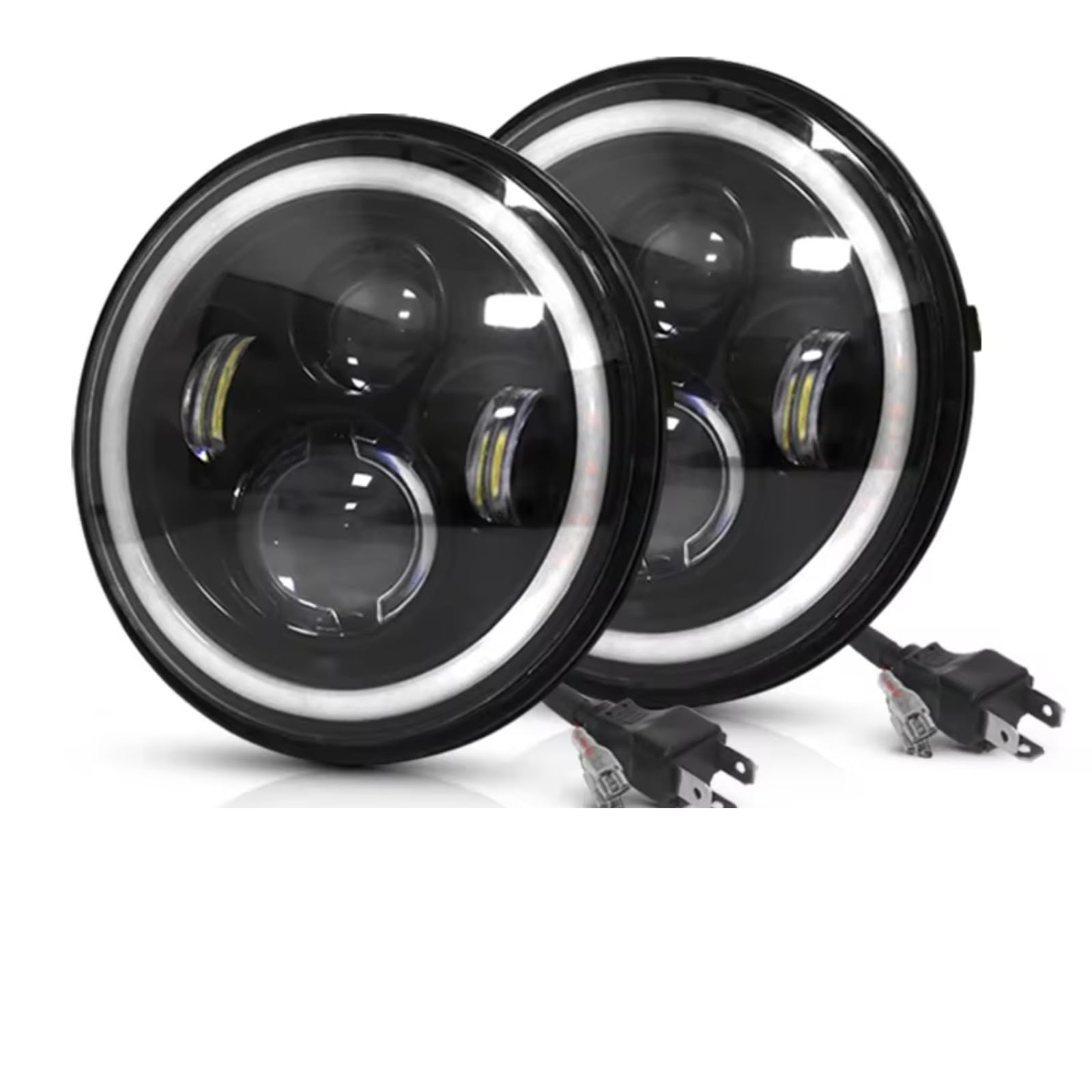 Fari Anteriori Auto Per Jeep JK 4x4 Per Wrangler Fuoristrada 2X Auto 7" Fari a LED Hi/Low H4 Halo Angle Eyes Luci Fendinebbia(2 Round-7inch)