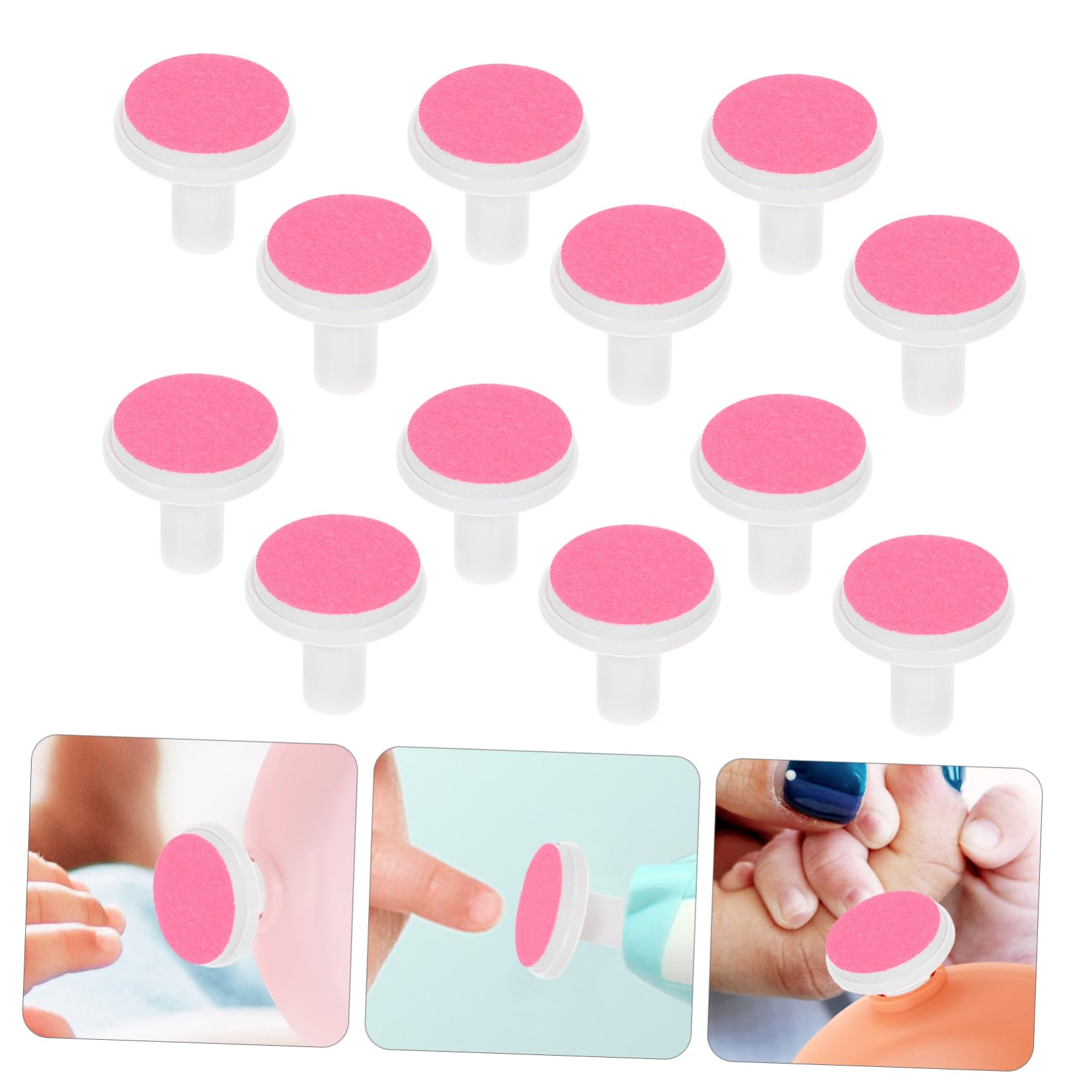 Almohadillas para Pulir Uñas para Bebés de 12 Piezas Rojas | Papel Abrasivo y Plástico, Cabezales de Repuesto Fáciles de Cambiar, Uso Seguro para Uñas de Manos