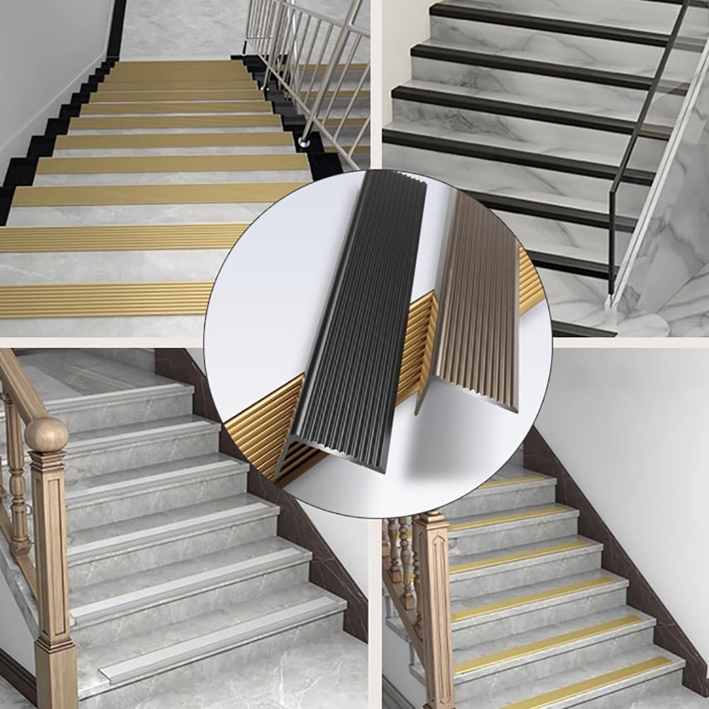 Perfil angular de borde de escalera en forma de L, longitud 100/134 cm, Perfil de protección de borde de escalón de aluminio antideslizante para interiores y exteriores(Rose gold,120cm/47 In)