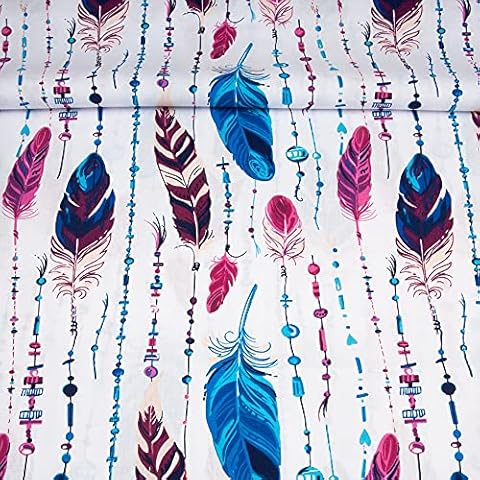 Erstklassiger Baumwollstoff 0,5lfm, 100% Baumwolle, modische Muster, Breite 160cm - Blau Rosa Feder Cover